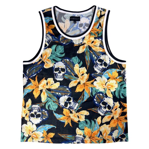 Skull Floral Day of the Dead Tank Top Y2K Mesh Long-Line, Size XL - Picture 4 of 13